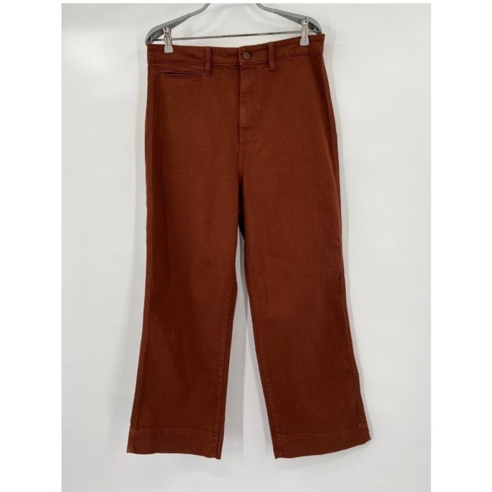 Quince Women's Rust Stretch Cotton Twill Wide-Leg Crop Pants sz 29 Rust Brown